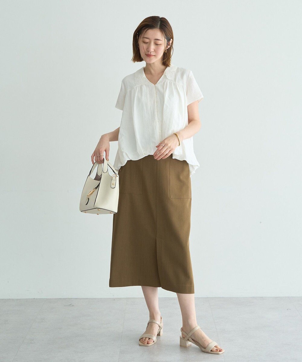 YECCA VECCA 刺繍カラーバルーンヘムブラウス 