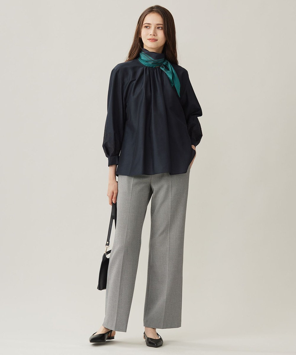 自由区 【撥水加工・洗える】TRギャバチェック柄ストレート パンツ 