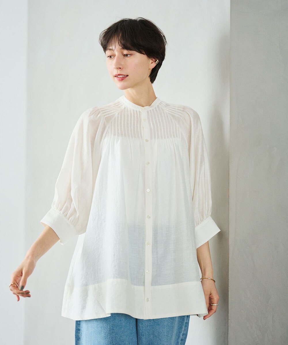 #Newans 【金子綾さんインスタライブご紹介アイテム】（前後着用可能）ピンタックシアーブラウス 