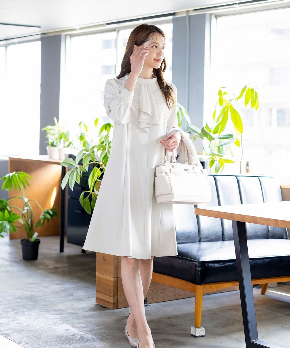 Tiaclasse L 【ダブルクロス】【洗える】フリルドレープワンピース 