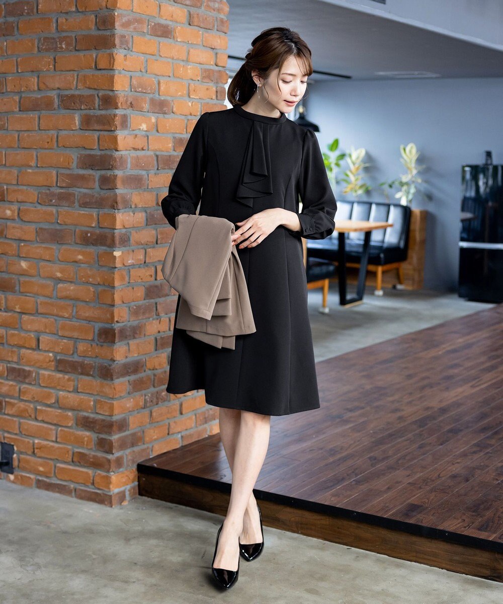 Tiaclasse L 【ダブルクロス】【洗える】フリルドレープワンピース 