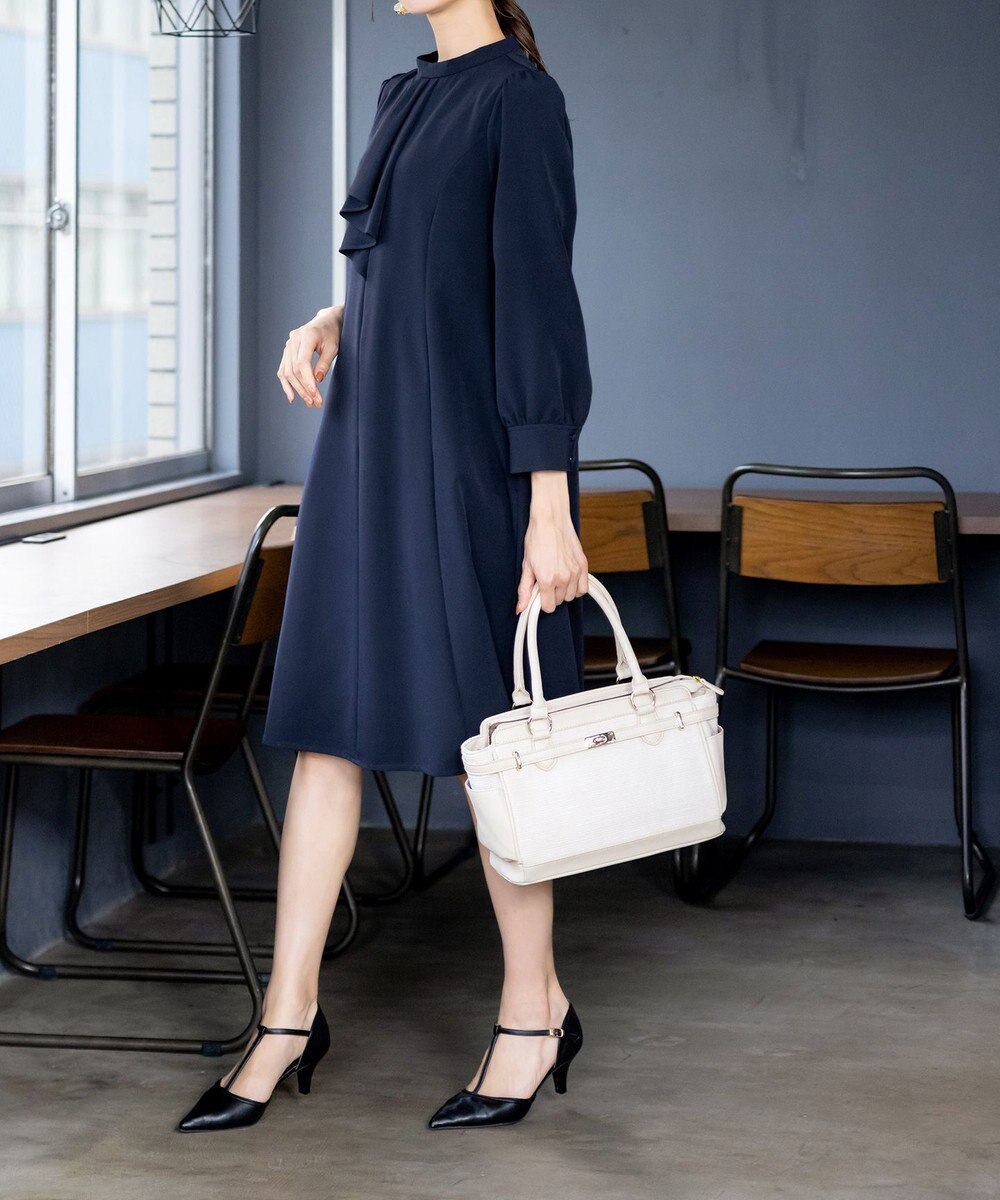 Tiaclasse L 【ダブルクロス】【洗える】フリルドレープワンピース 