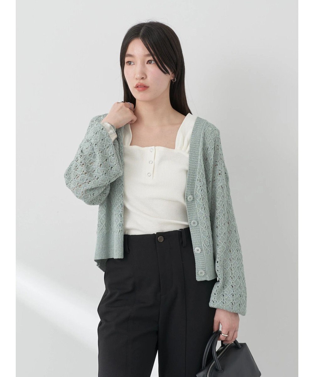 earth music&ecology 透かし編みテープヤーンカーディガン 