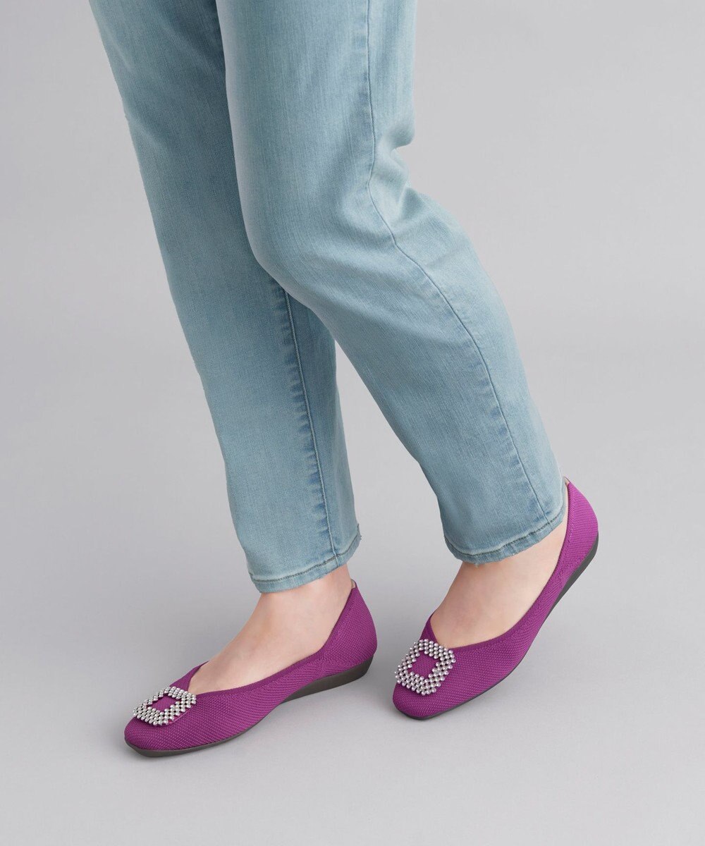 steppi 【洗える/撥水】ビジュー付 スクエア パンプス 