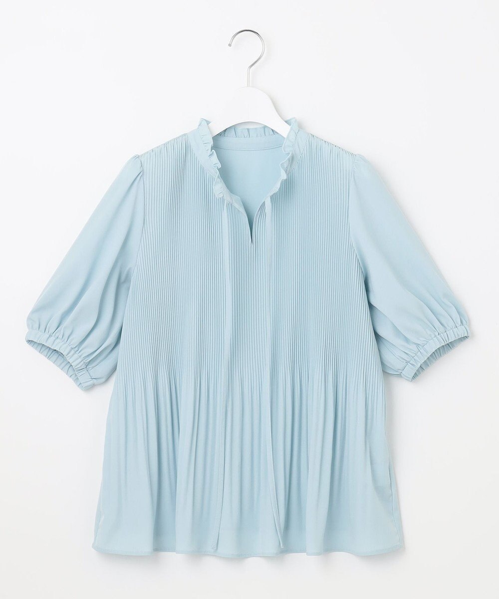 Feroux 【洗える】プリーツコンビ半袖 ブラウス 