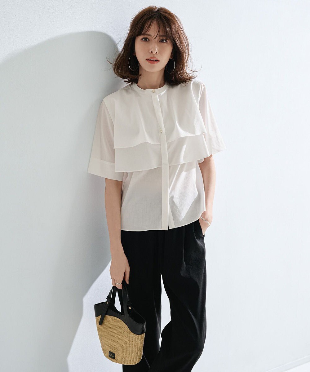 J.PRESS LADIES L 【洗える】ラミーポプリン ティアード ブラウス 