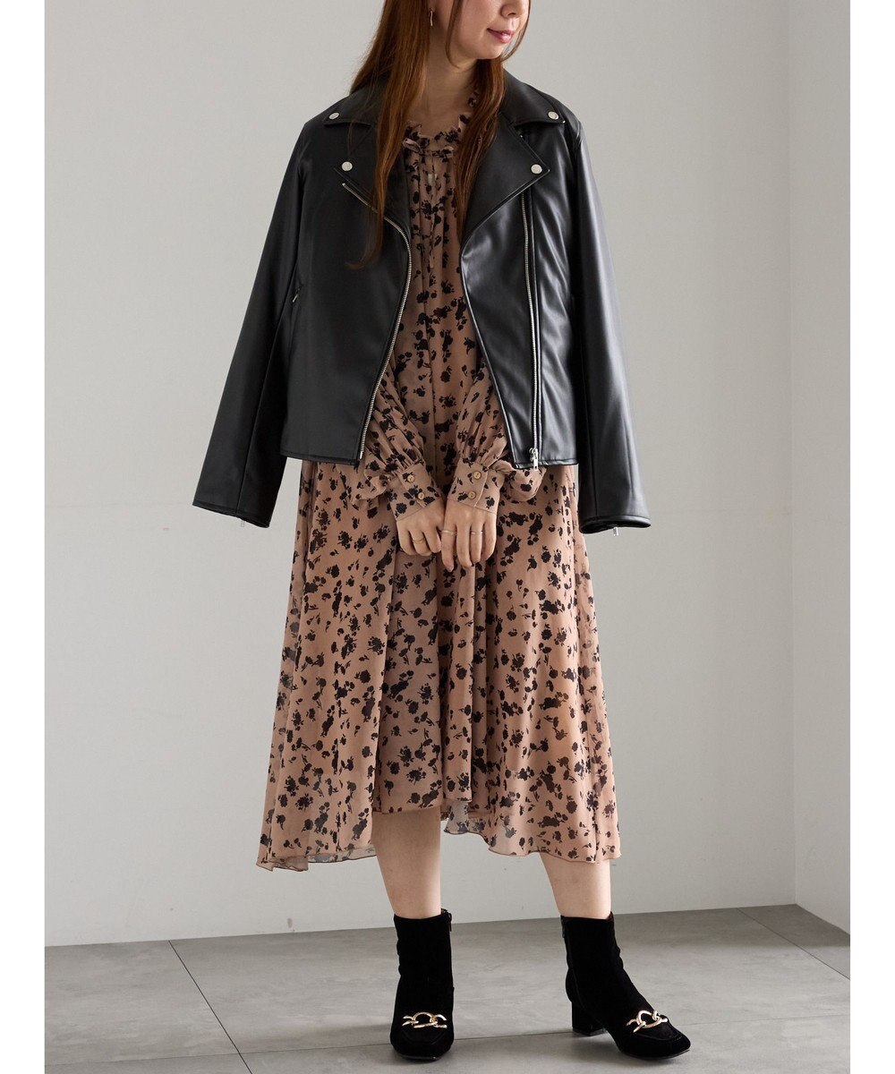 Te chichi フラワーシフォンフリルネックドレス 