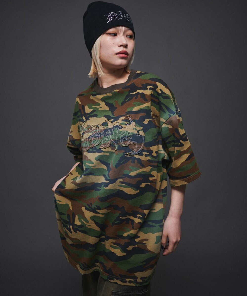 WEGO 【ユニセックス着用ITEM】ダメージアップリケグラフィックT（SS） 