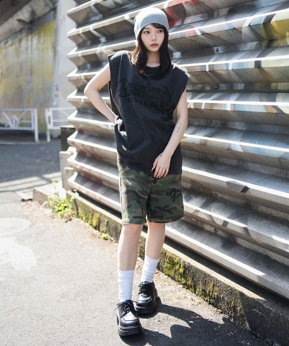 WEGO 【ユニセックス着用ITEM】ブリーチダメージアップリケノースリーブ 