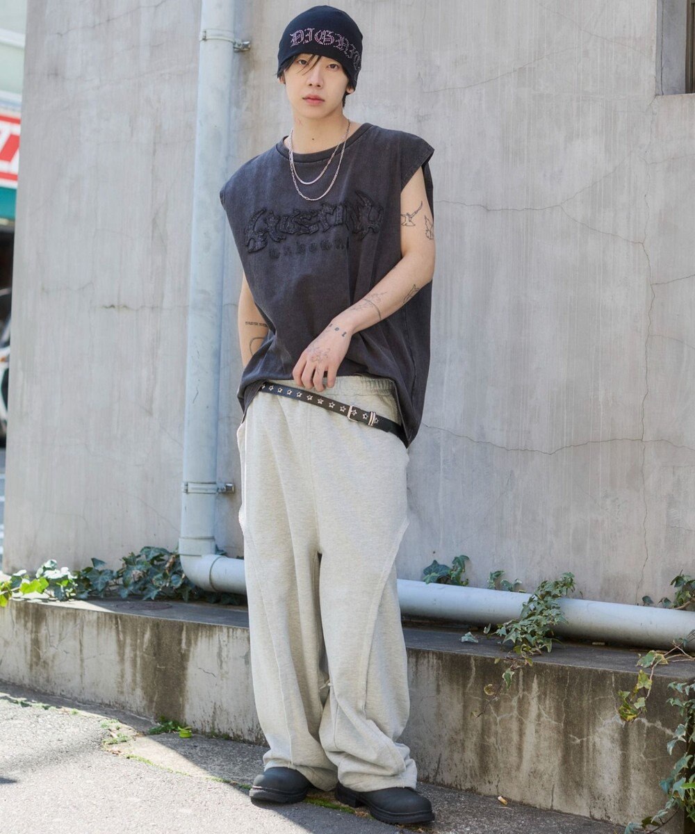 WEGO 【ユニセックス着用ITEM】ブリーチダメージアップリケノースリーブ 