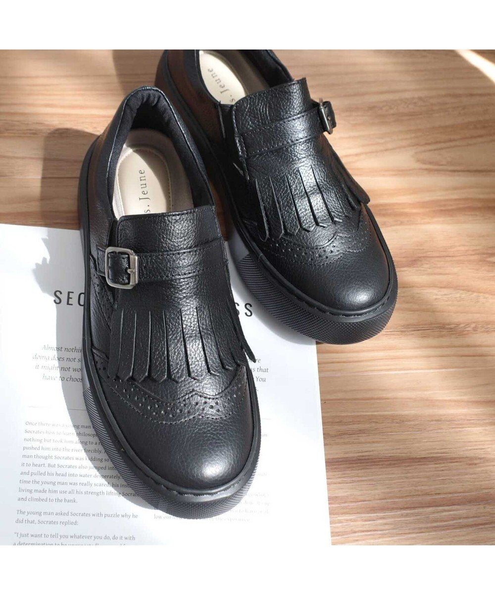 Pointer 日本製 本革フリンジ付き厚底ローファー 