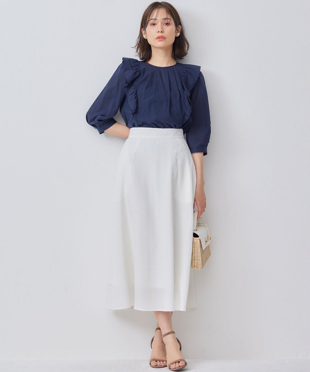 組曲 L ステッチストライプドビー フレアスカート 