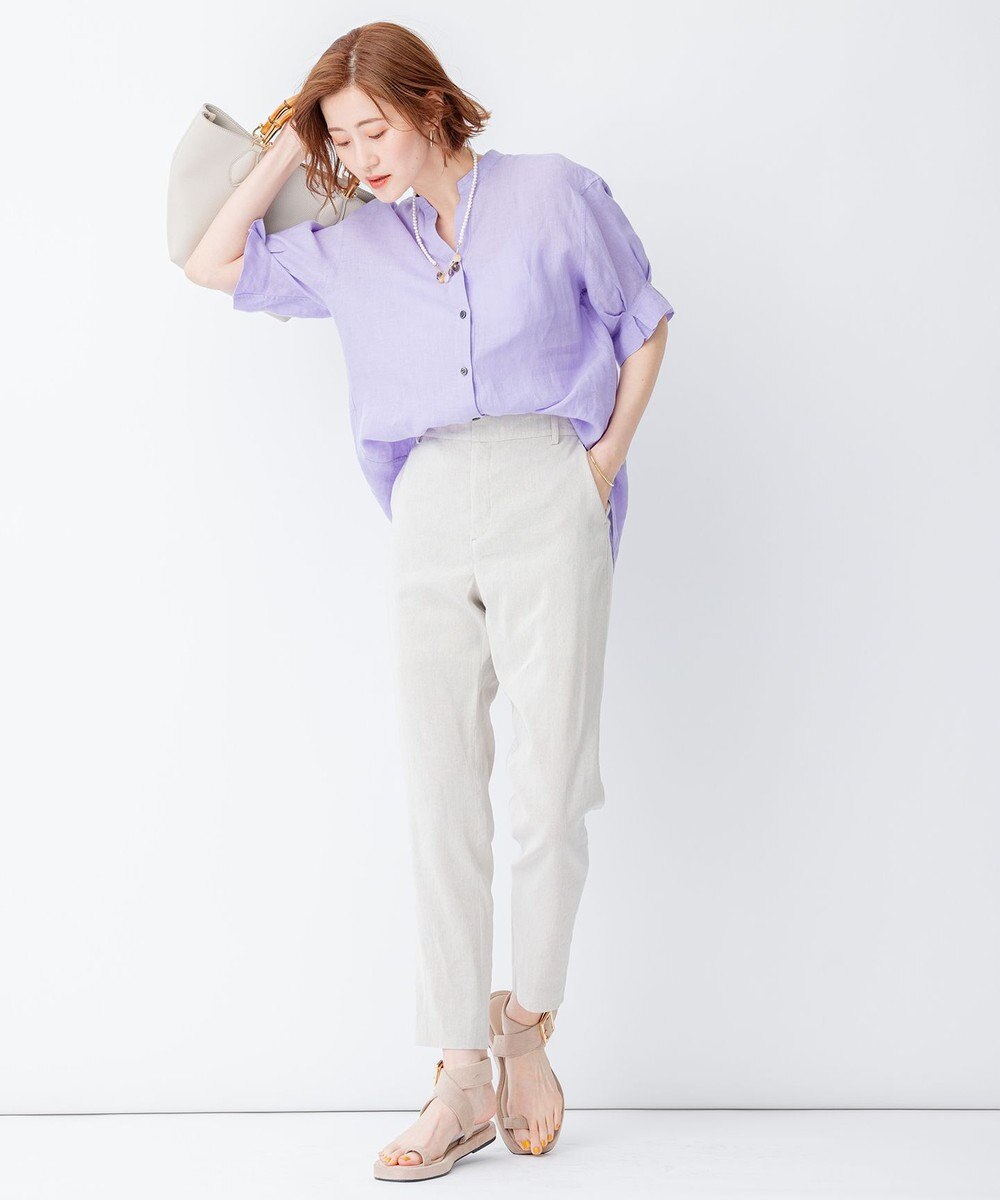 23区 【洗える】リネンレーヨンストレッチ テーパード パンツ 