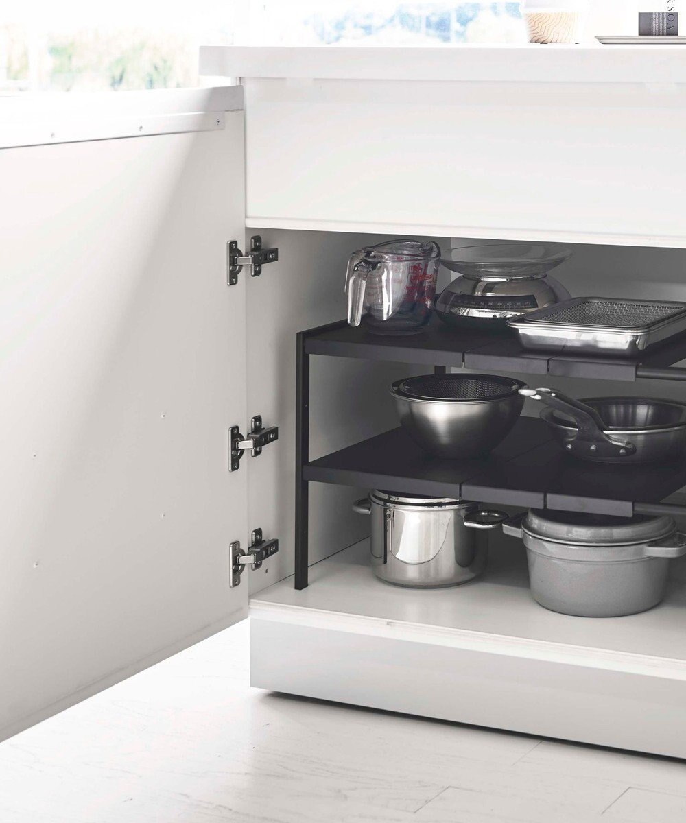 tower 伸縮シンク下ラック 2段 タワー D30 ブラック 