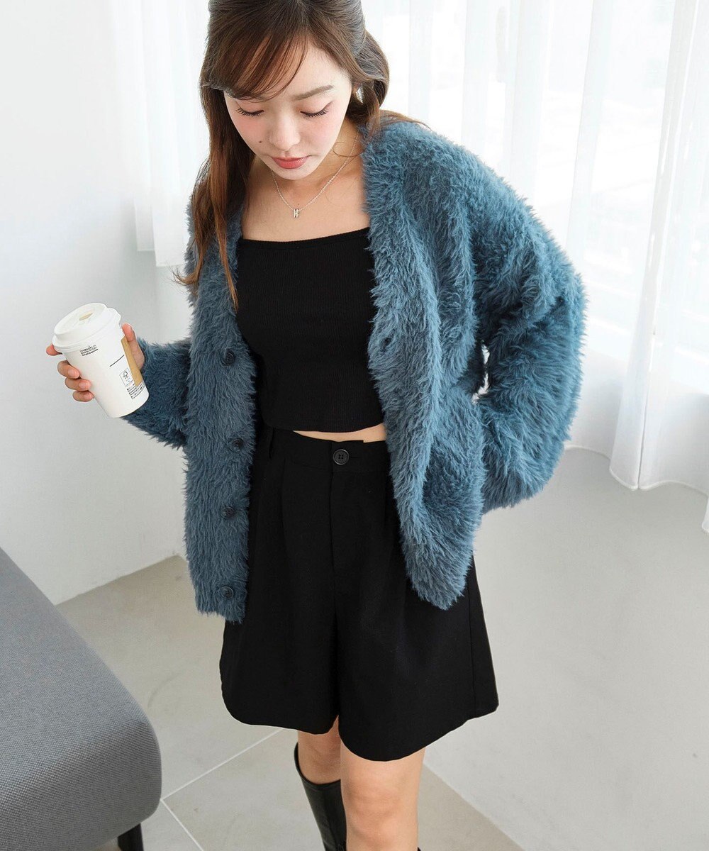 WEGO 【2025秋冬新作/ユニセックス着用ITEM/SMLサイズ展開】フェザーニットカーディガン 