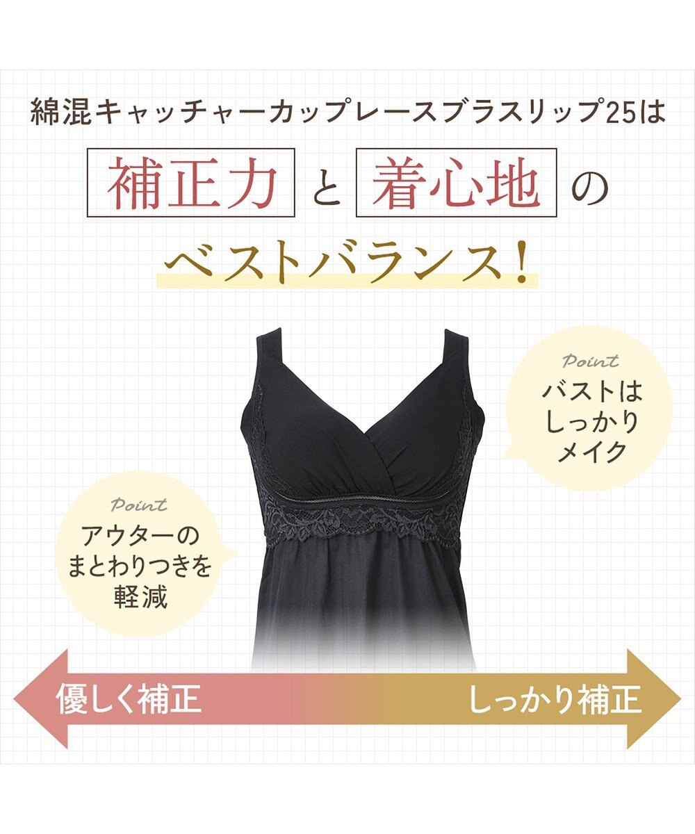 BRADELIS New York 【BRADELIS NewYork peace】綿混キャッチャーカップレースブラスリップ25 ノンワイヤー 補正下着 静電気軽減 インナー カップ付き ブラトップ ワンピース 