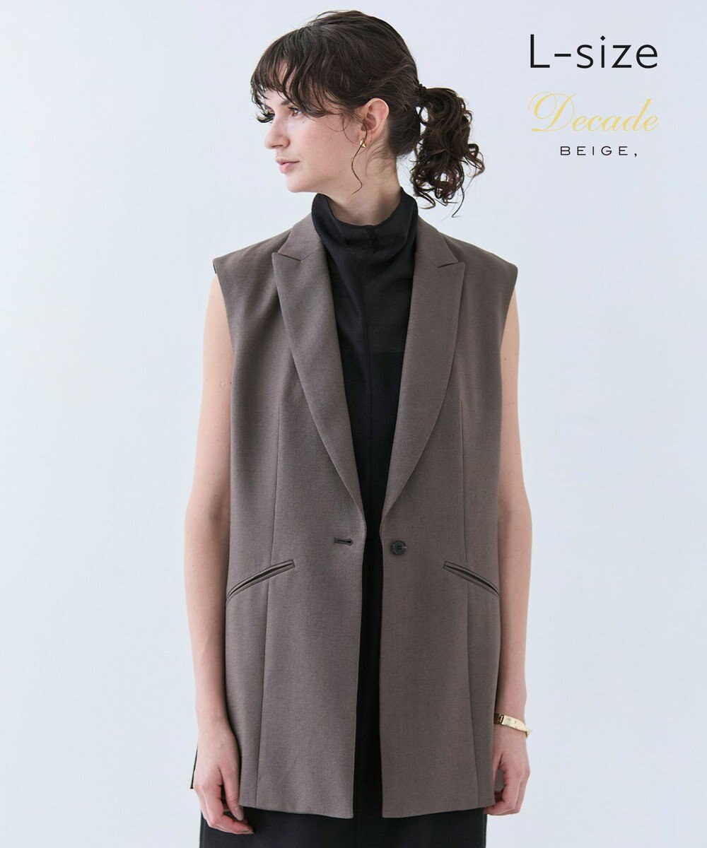 BEIGE， 【L-size・洗える】CAROLE / リネンライクノースリーブジレジャケット 