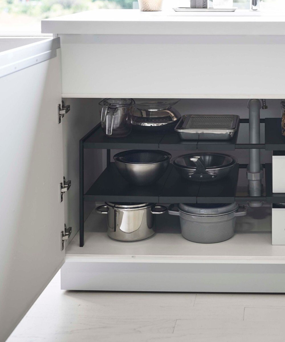 tower 伸縮シンク下ラック 2段 タワー D30 ブラック 