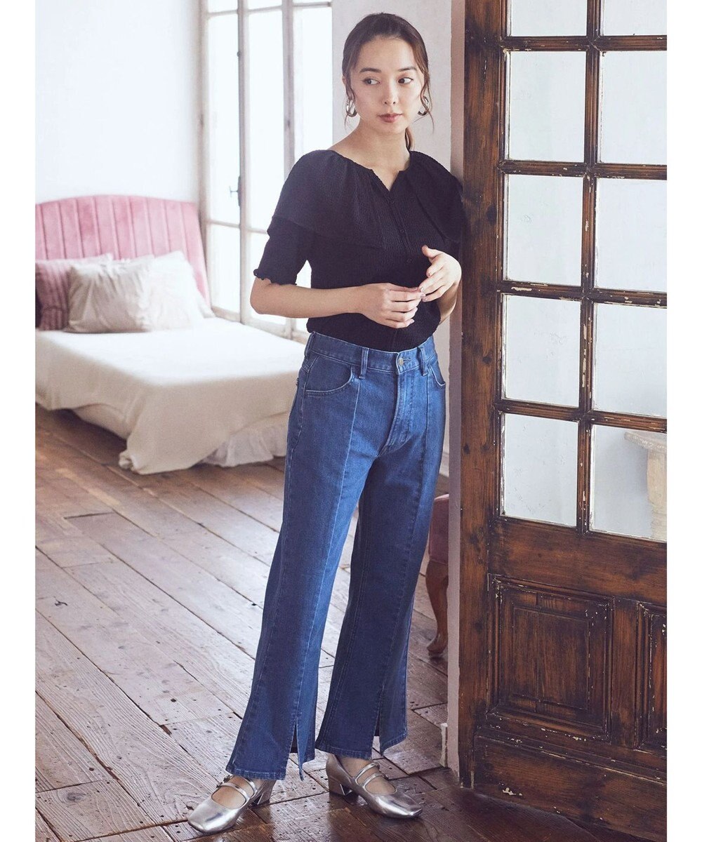 earth music&ecology Ｌｅｅ×ｅ．ｍ．ａ．ｅ．スリットフレアデニムパンツ 