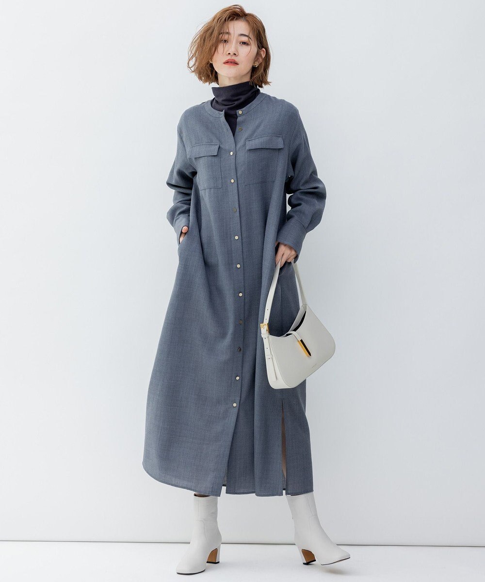 23区 L ポリエステルウール シャツワンピース 