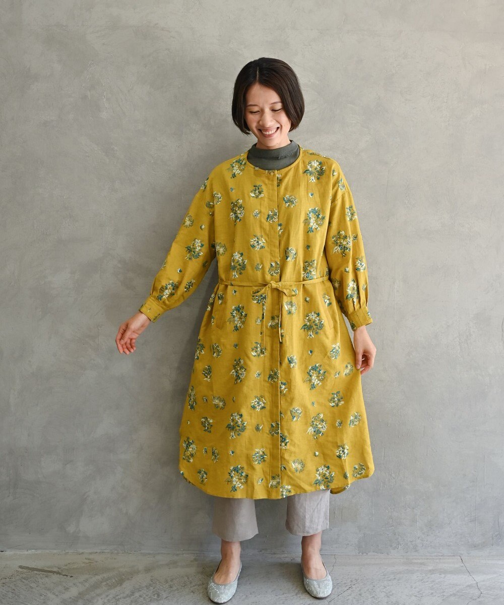 muuc 〈2WAY〉〈コットン×リネン〉〈高品質なドライタッチ生地〉〈遠州織物の工場で織られた上質なコットン生地〉野小花刺繍 羽織り＆ワンピースドレス 