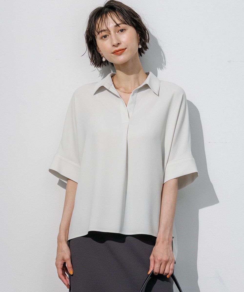 23区 S 【先行予約】ストレッチジョーゼット スキッパーネック ブラウス 