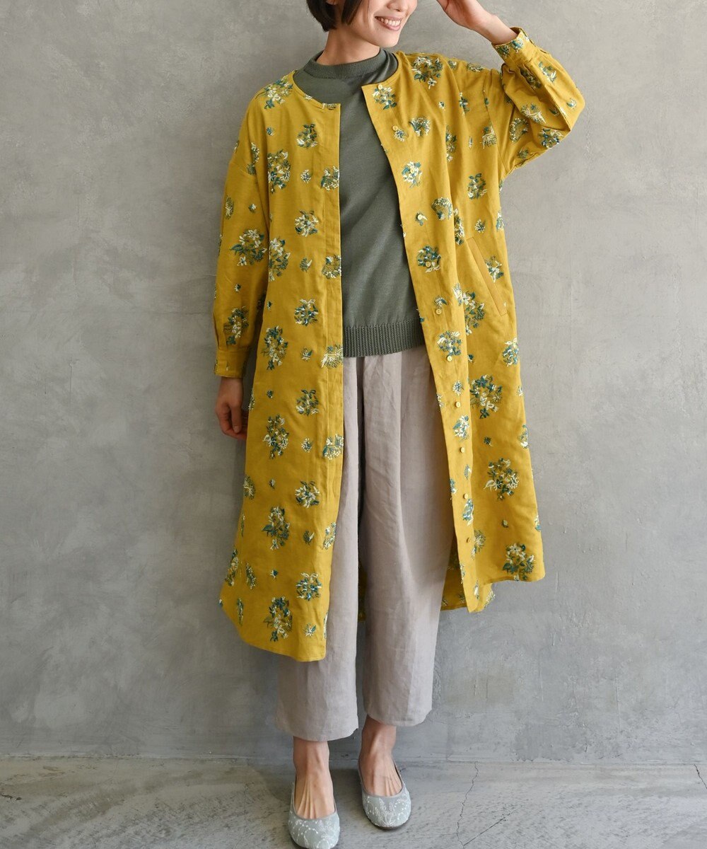 muuc 〈2WAY〉〈コットン×リネン〉〈高品質なドライタッチ生地〉〈遠州織物の工場で織られた上質なコットン生地〉野小花刺繍 羽織り＆ワンピースドレス 