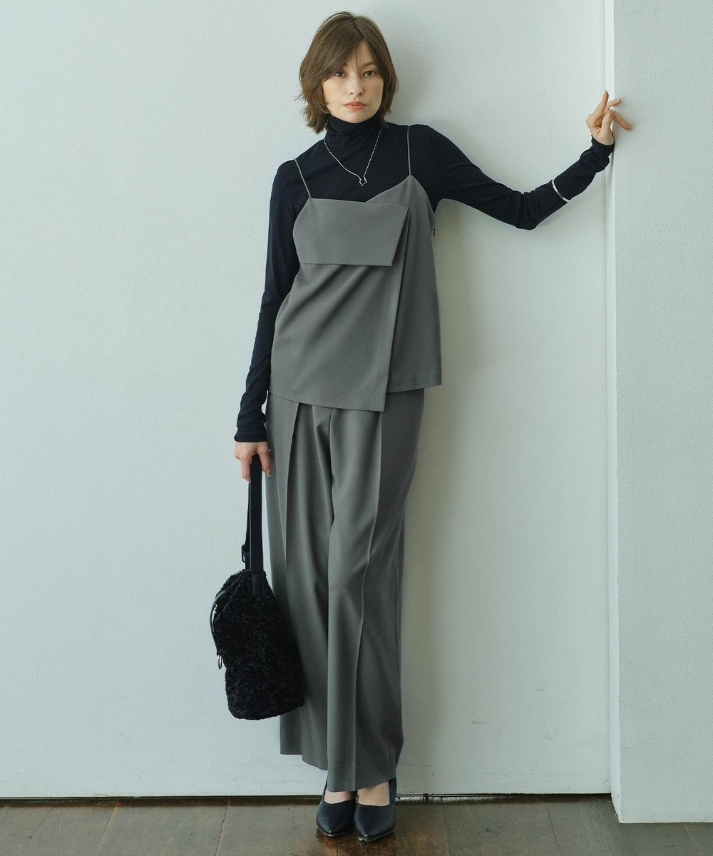 ICB 【UVカット・洗える】ウール2WAYストレッチ ワイドパンツ 