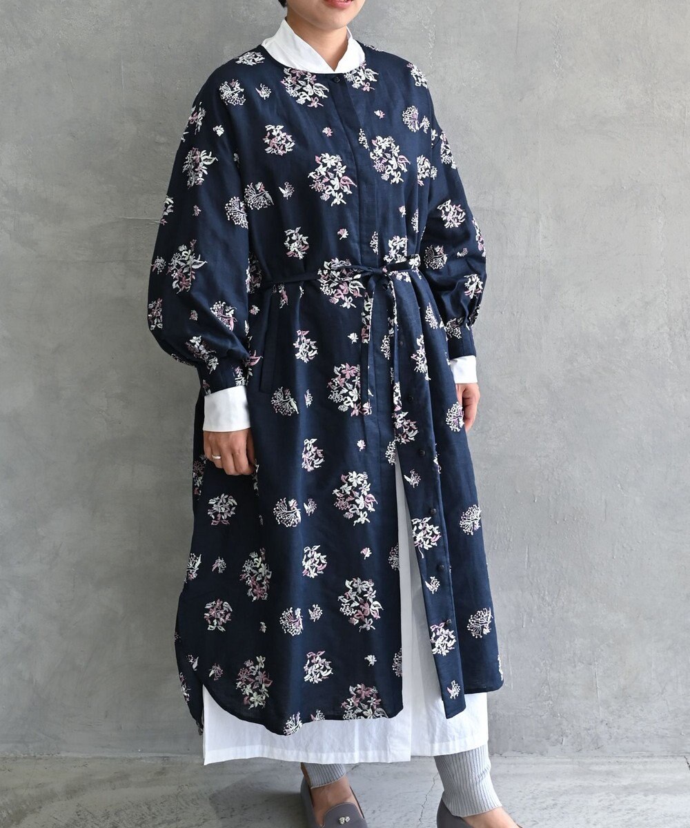 muuc 〈2WAY〉〈コットン×リネン〉〈高品質なドライタッチ生地〉〈遠州織物の工場で織られた上質なコットン生地〉野小花刺繍 羽織り＆ワンピースドレス 
