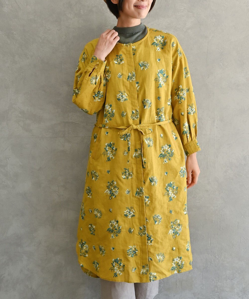 muuc 〈2WAY〉〈コットン×リネン〉〈高品質なドライタッチ生地〉〈遠州織物の工場で織られた上質なコットン生地〉野小花刺繍 羽織り＆ワンピースドレス 
