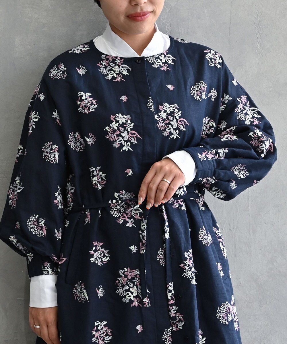 muuc 〈2WAY〉〈コットン×リネン〉〈高品質なドライタッチ生地〉〈遠州織物の工場で織られた上質なコットン生地〉野小花刺繍 羽織り＆ワンピースドレス 