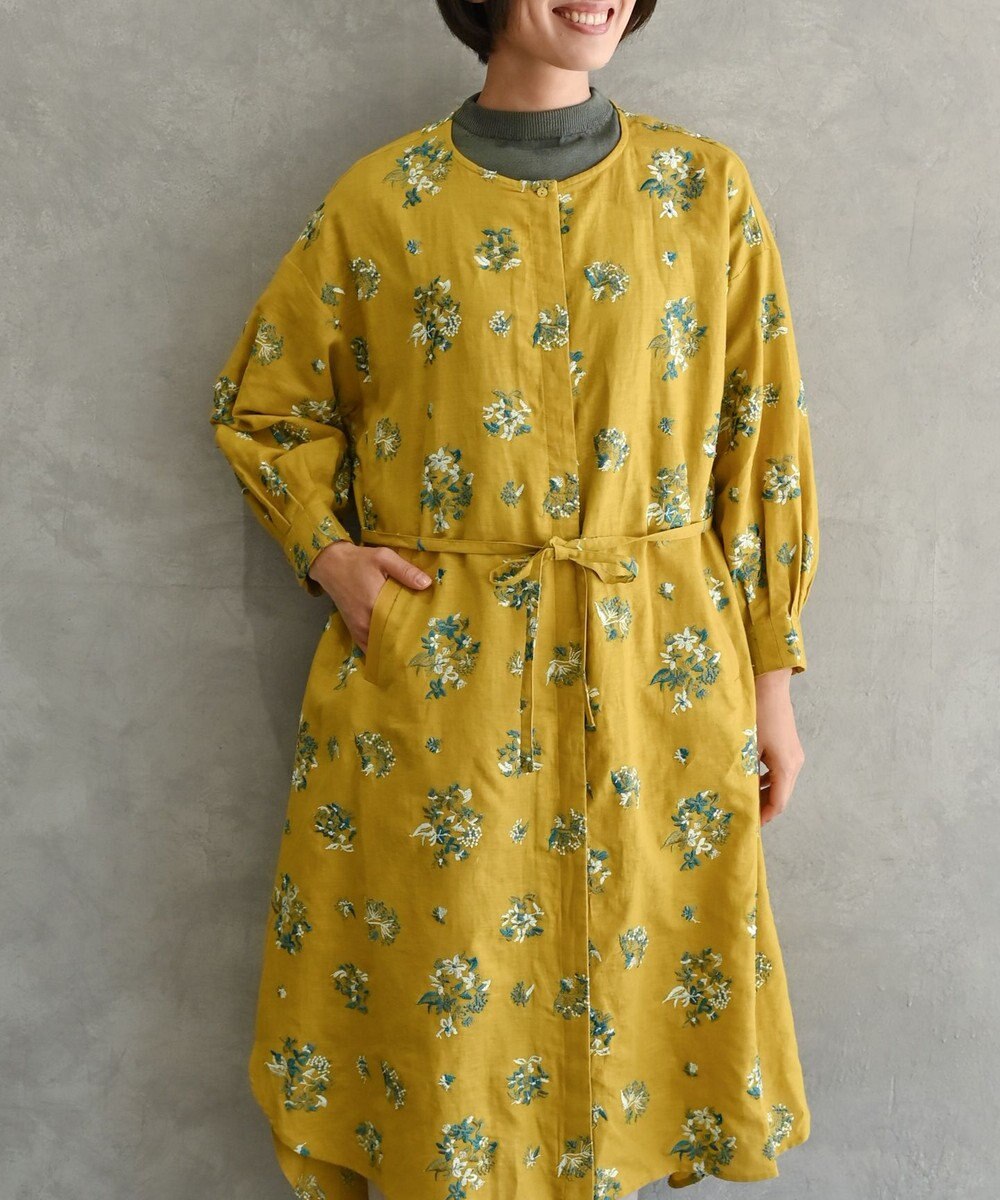 muuc 〈2WAY〉〈コットン×リネン〉〈高品質なドライタッチ生地〉〈遠州織物の工場で織られた上質なコットン生地〉野小花刺繍 羽織り＆ワンピースドレス 