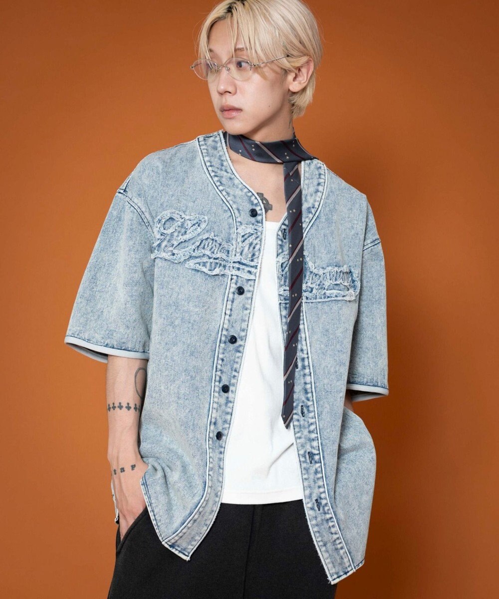 WEGO 【ユニセックス着用ITEM】ベースボールデニムグラフィックシャツ（SS） 