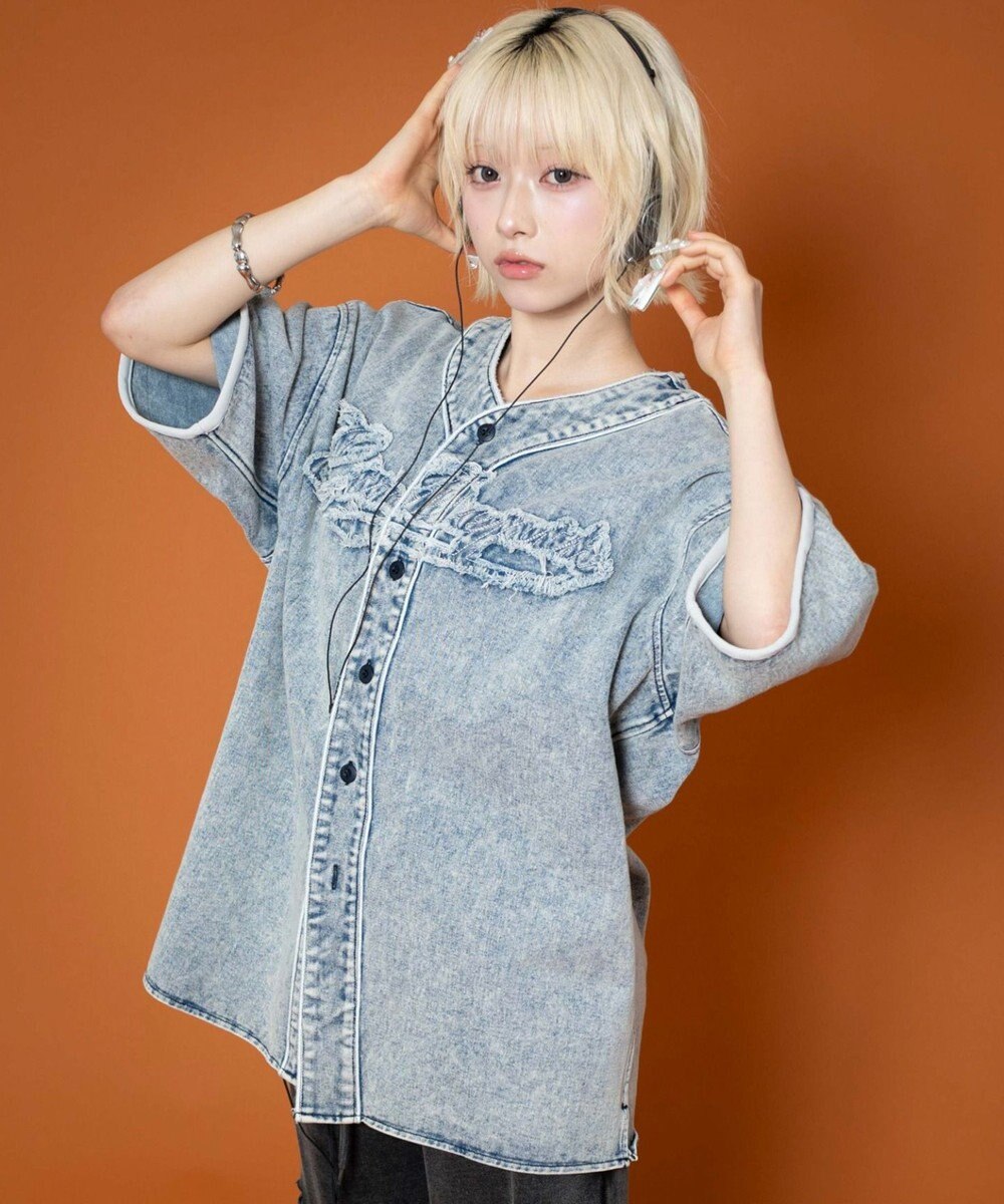 WEGO 【ユニセックス着用ITEM】ベースボールデニムグラフィックシャツ（SS） 