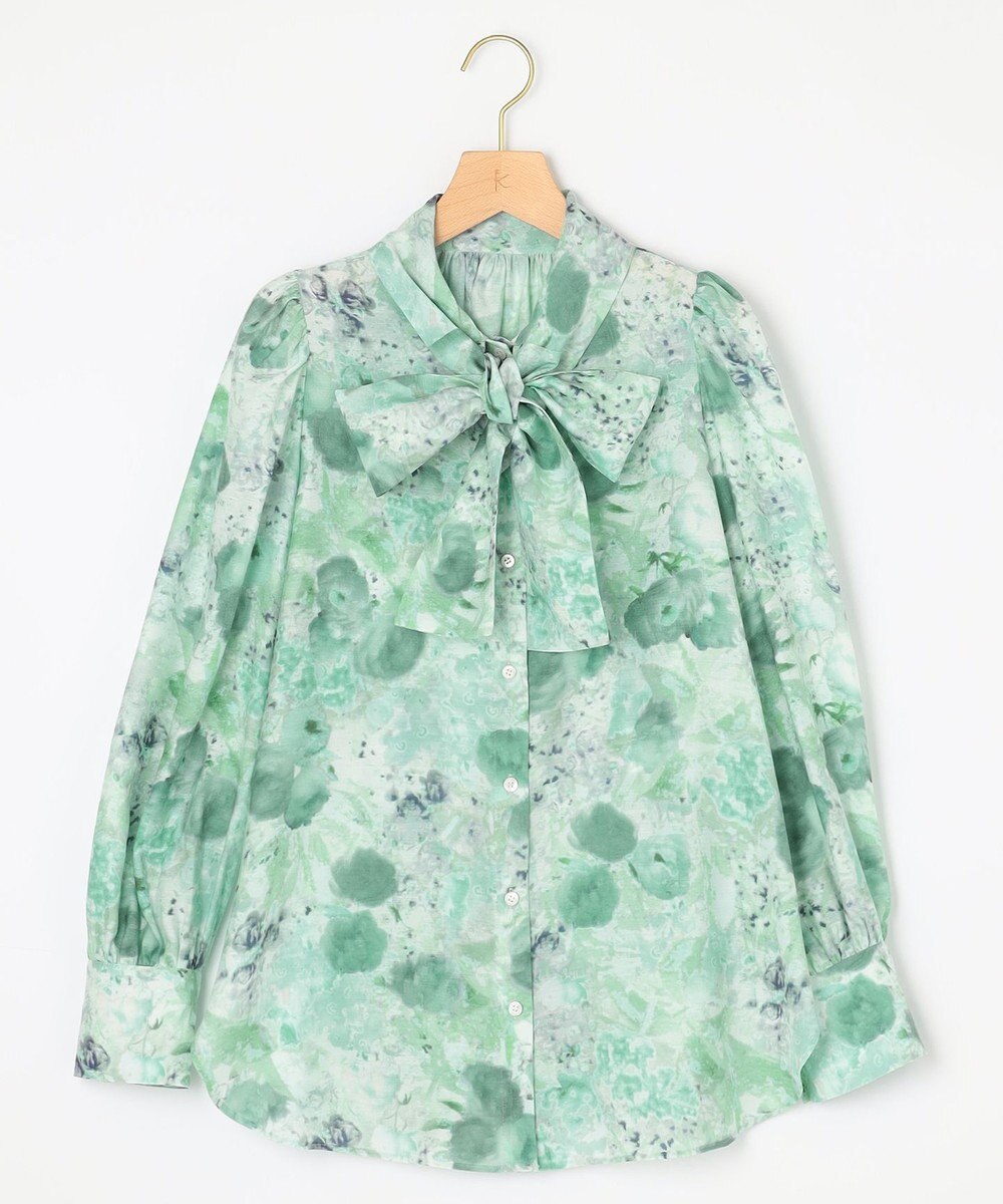 組曲 【前後着用可】ピオニーシフォンプリント ボウタイブラウス 