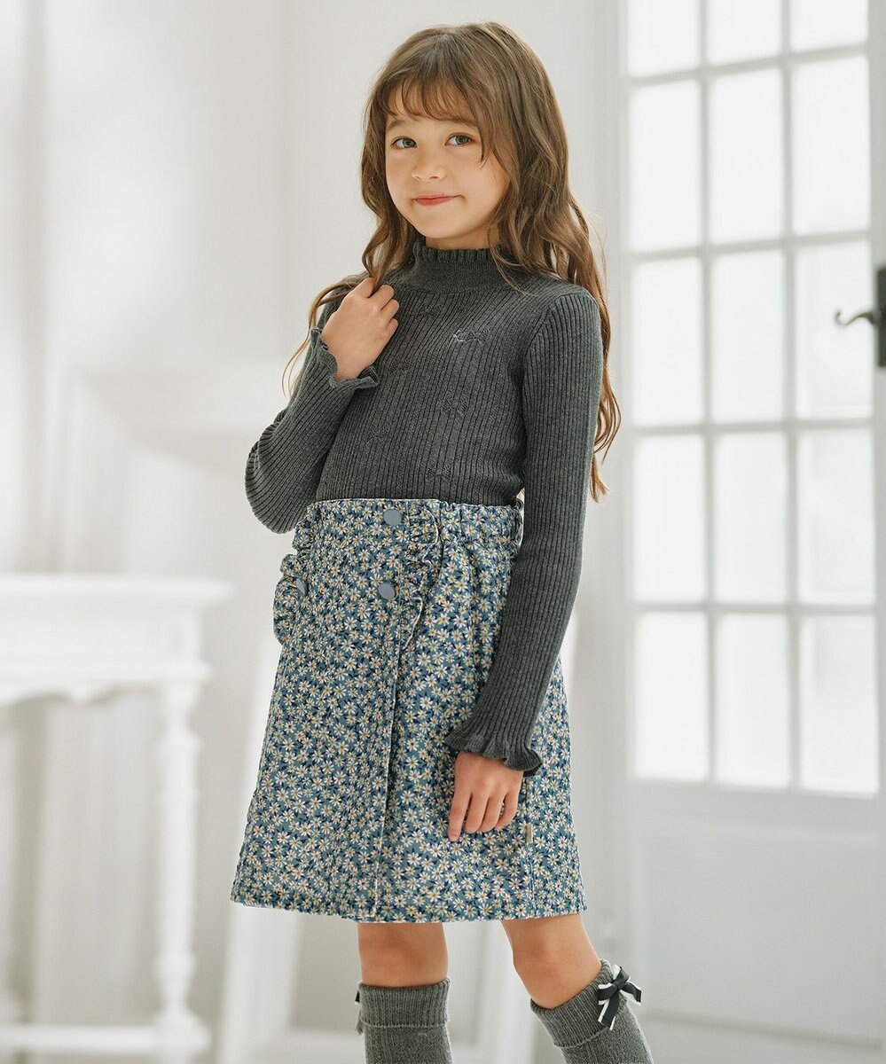 組曲 KIDS 【150-160㎝】モノトーンフラワーコーデュロイ キュロット 