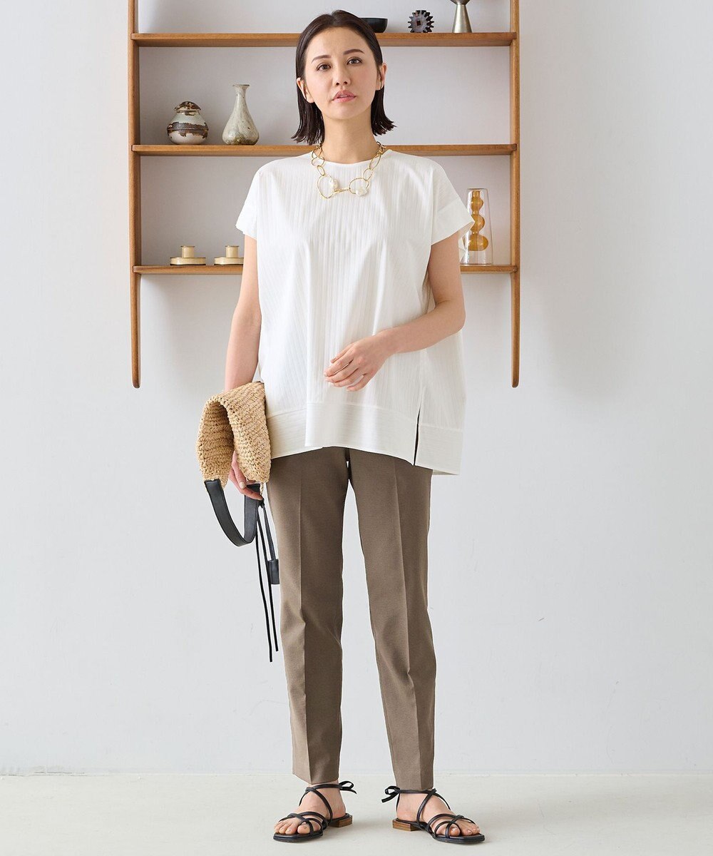 自由区 【XSサイズ～/洗える】ストレッチシャーティング フレンチスリーブブラウス 