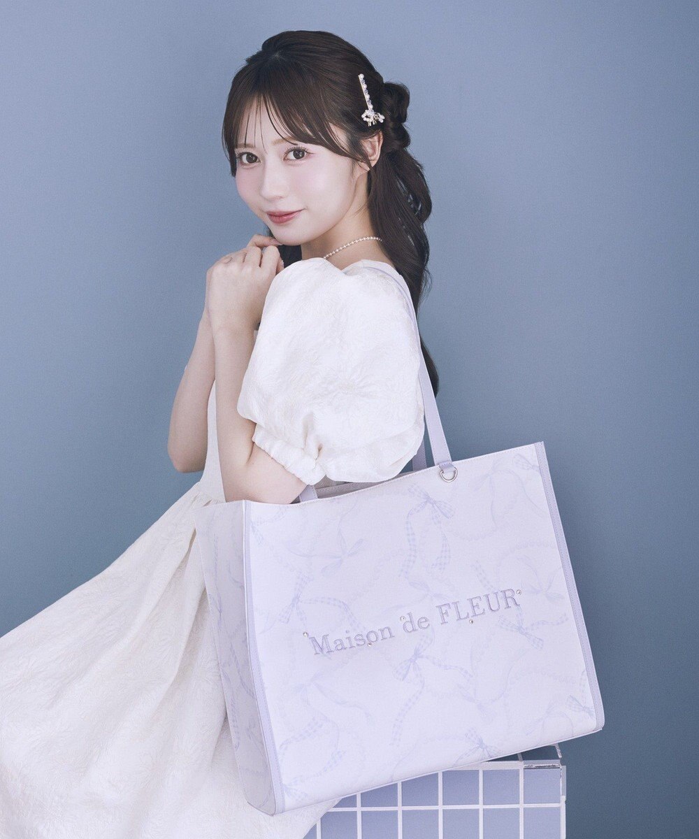 Maison de FLEUR リボンパールプリントマルチポケットトートバッグ 