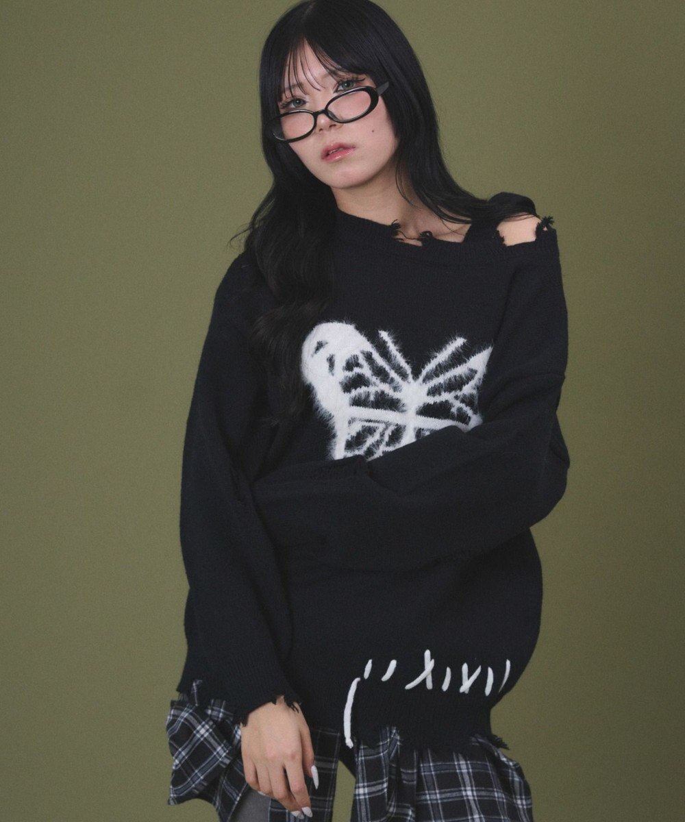 WEGO バタフライダメージニット 