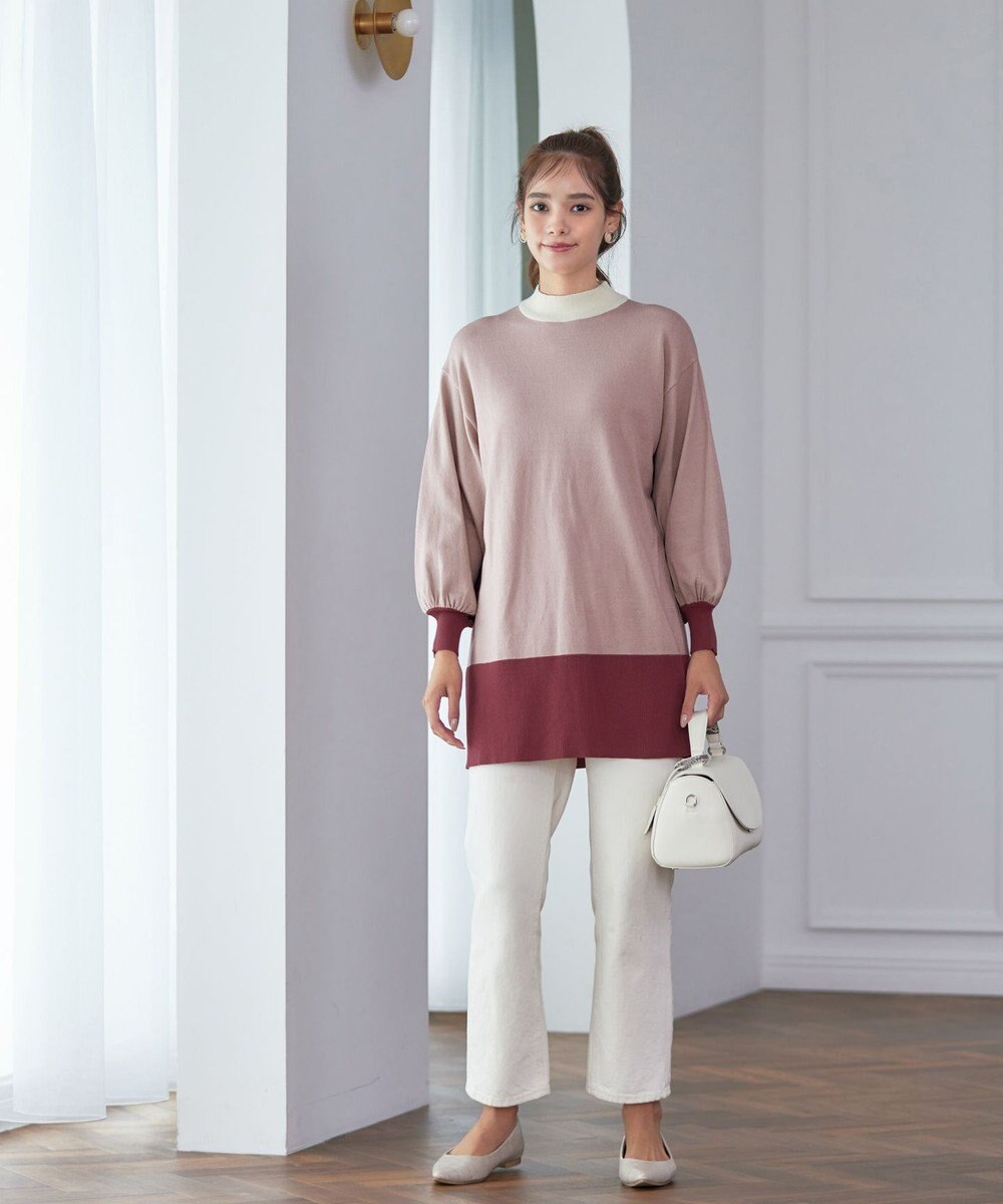 Tiaclasse L 【洗える】カラーブロッキングニットチュニック 