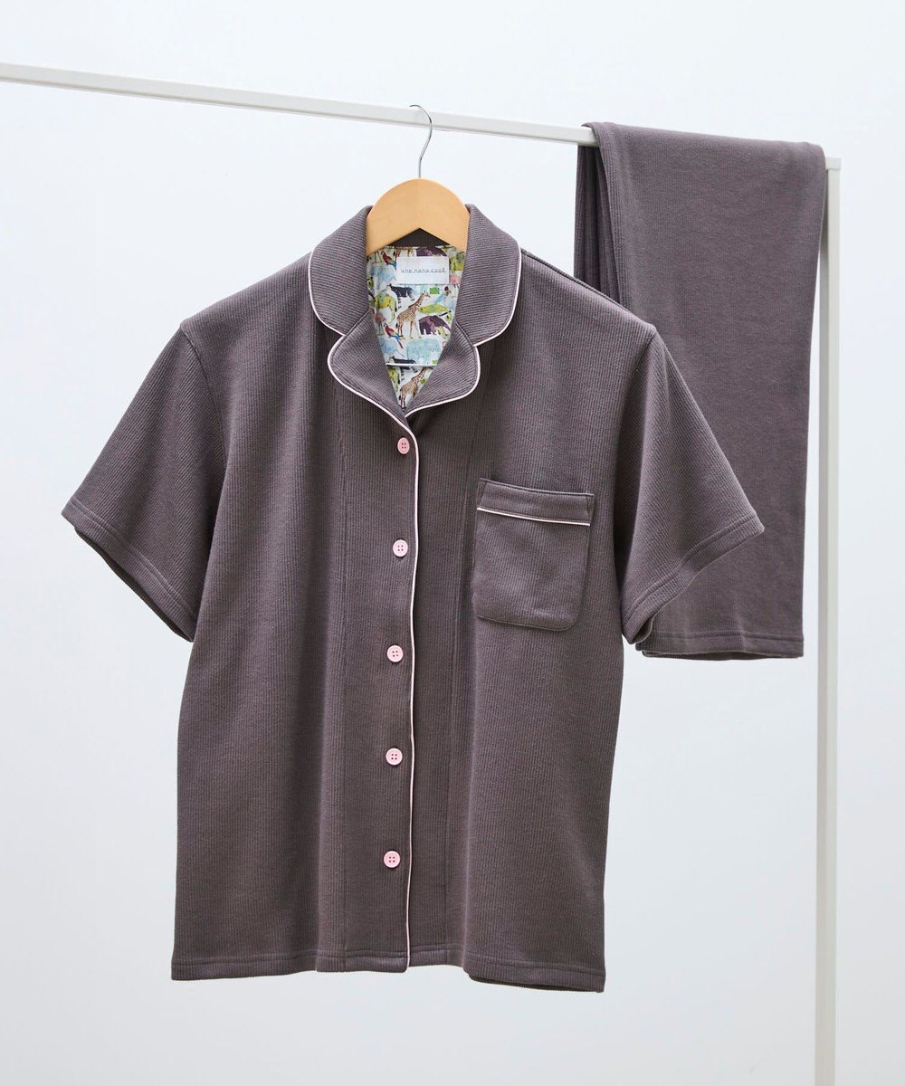 une nana cool 【綿混】ソフトコットンリブ 半袖開襟パジャマ MADE WITH LIBERTY FABRIC 
