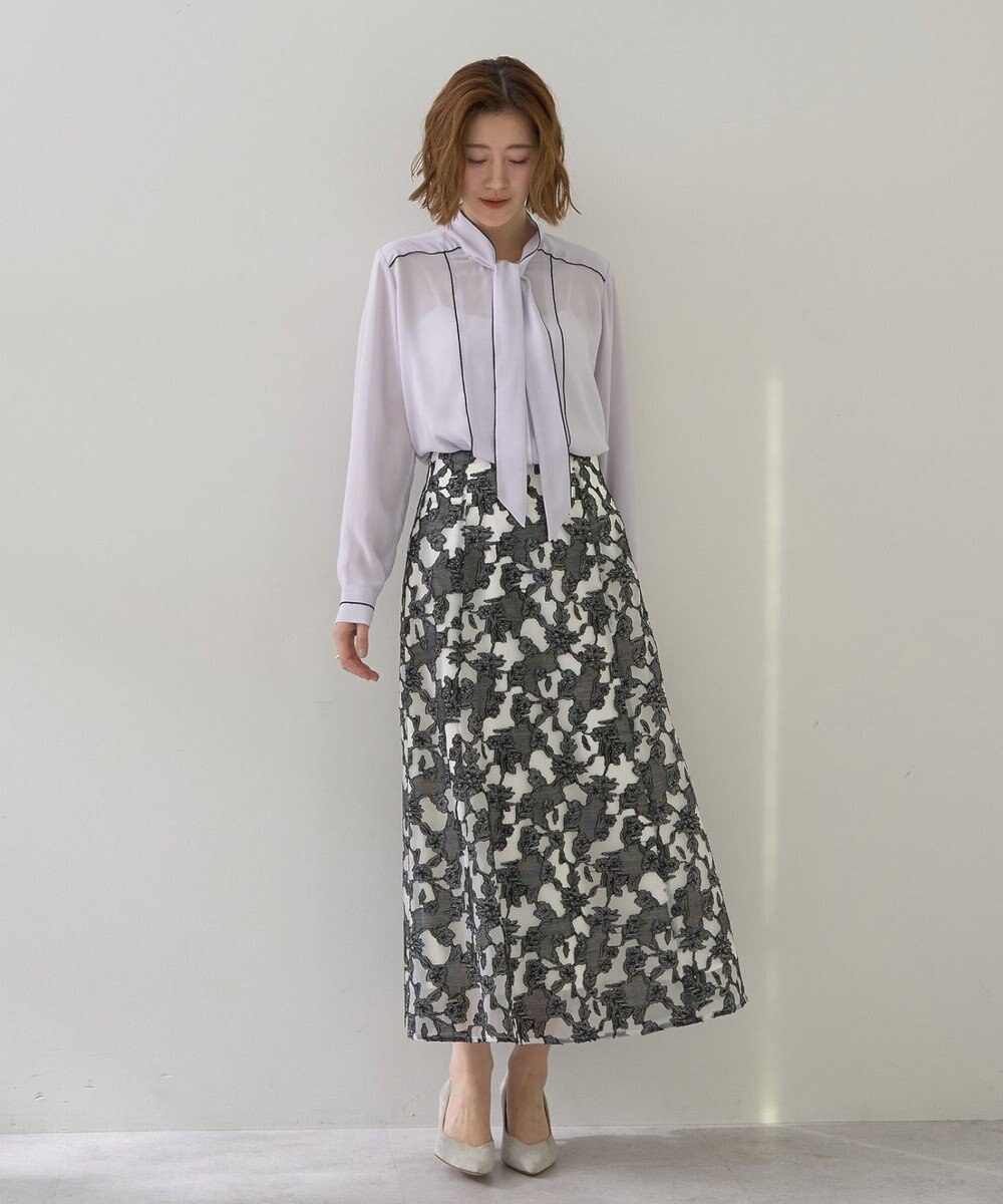 YECCA VECCA 配色ラインボウタイブラウス 