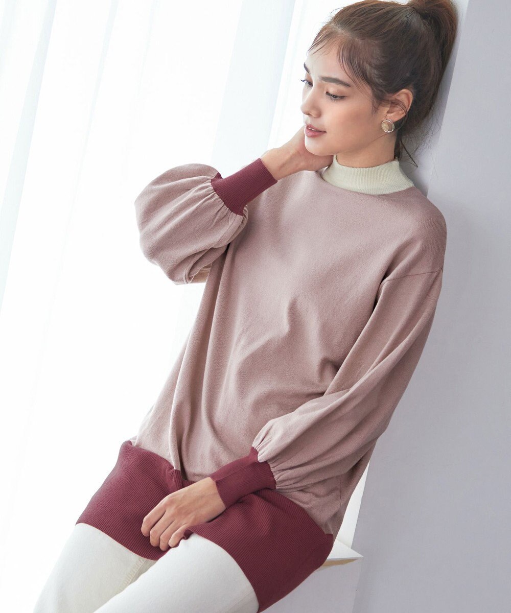 Tiaclasse L 【洗える】カラーブロッキングニットチュニック 