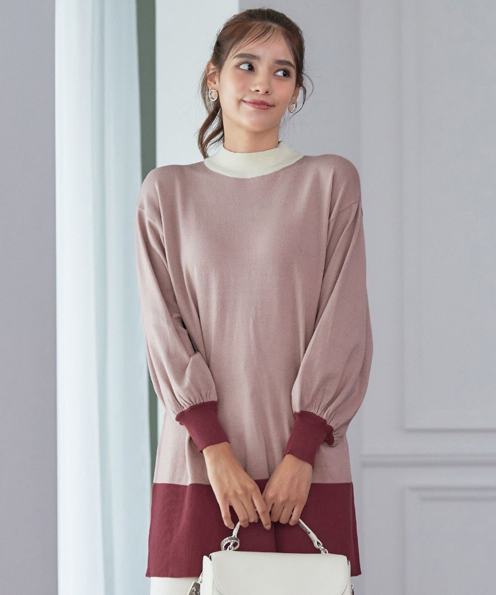 Tiaclasse L 【洗える】カラーブロッキングニットチュニック 