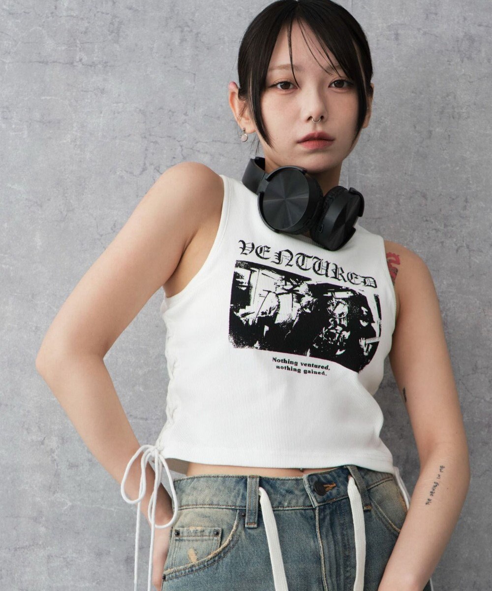 WEGO サイドレースアップグラフィックタンク 