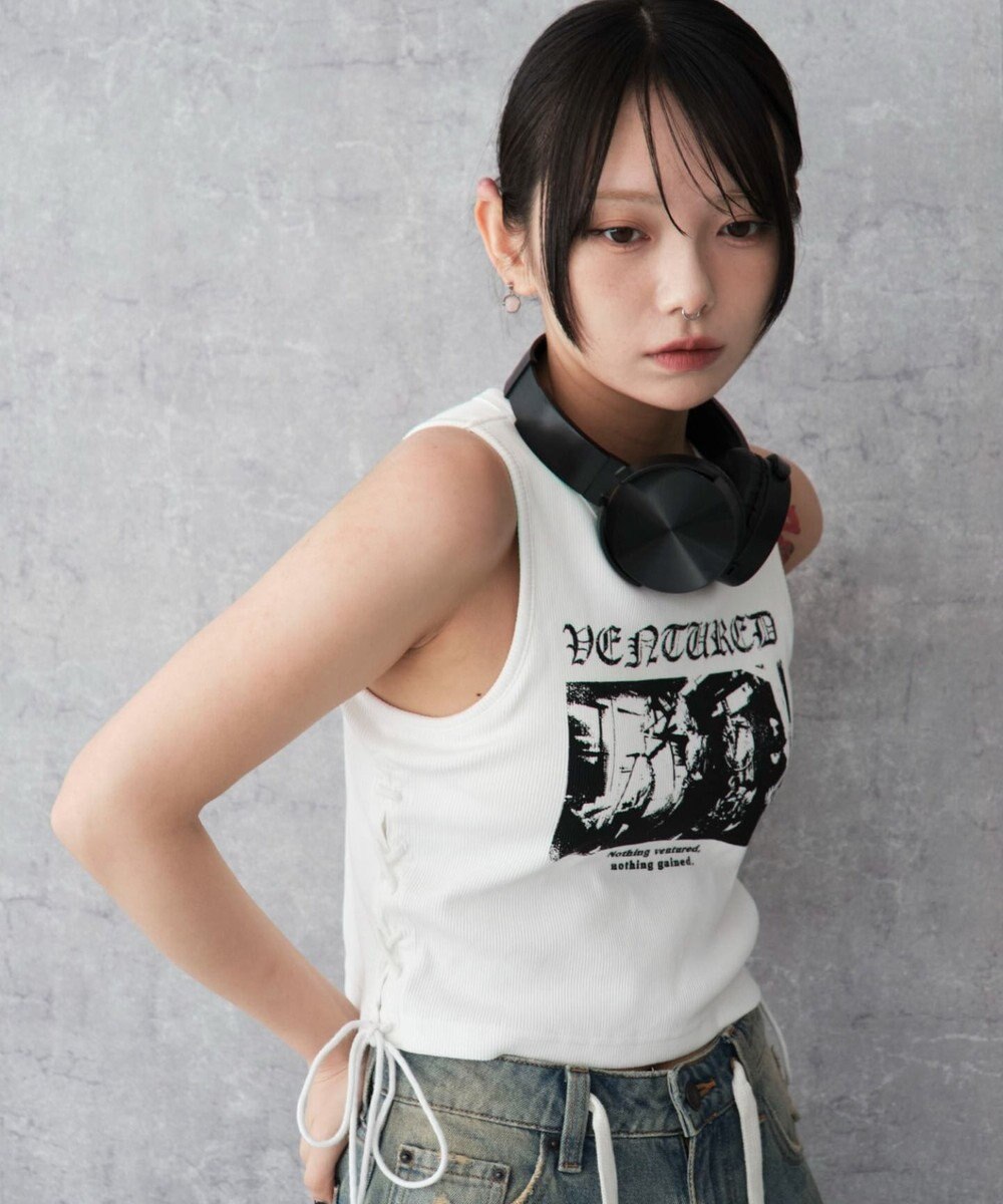 WEGO サイドレースアップグラフィックタンク 