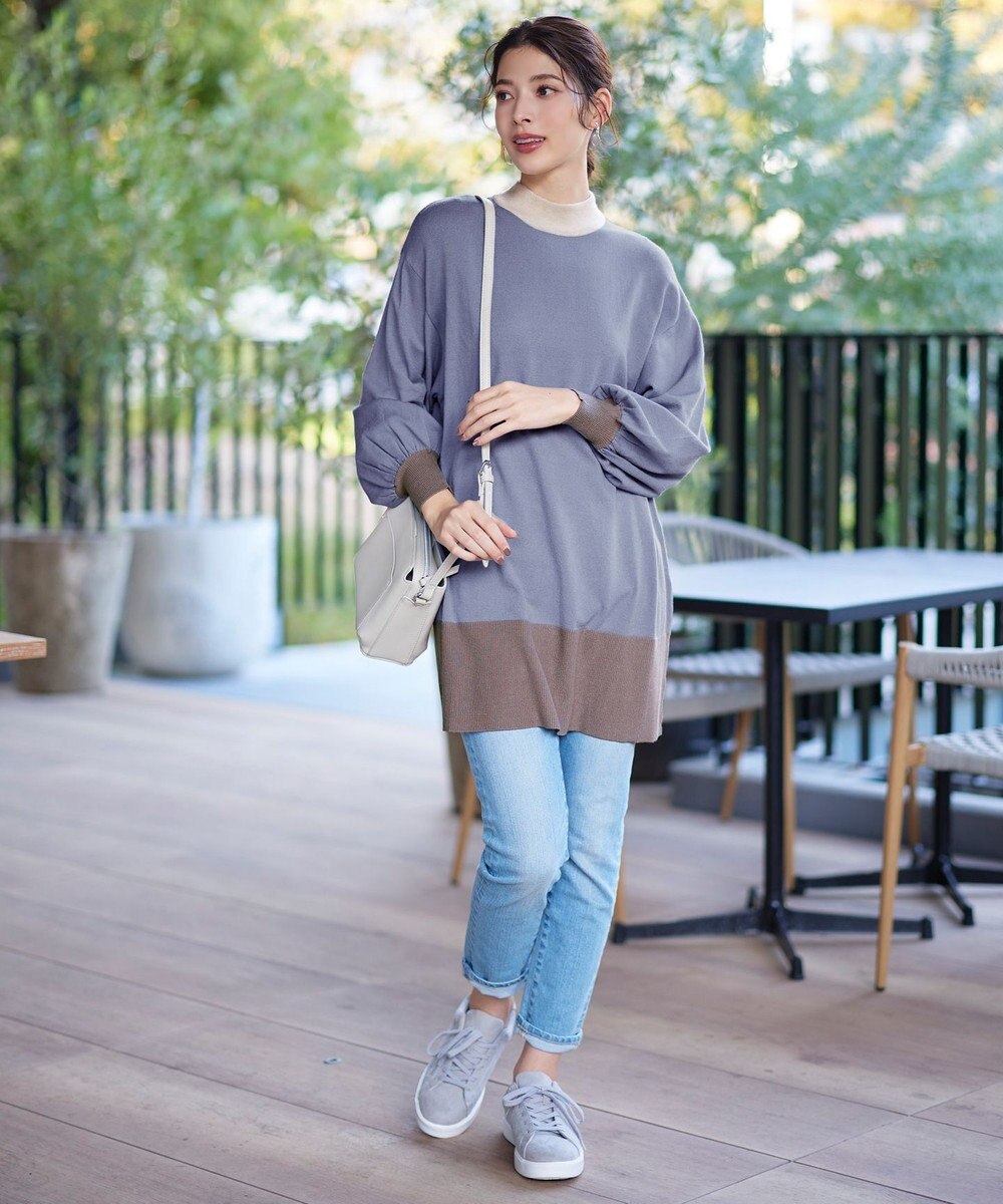 Tiaclasse L 【洗える】カラーブロッキングニットチュニック 