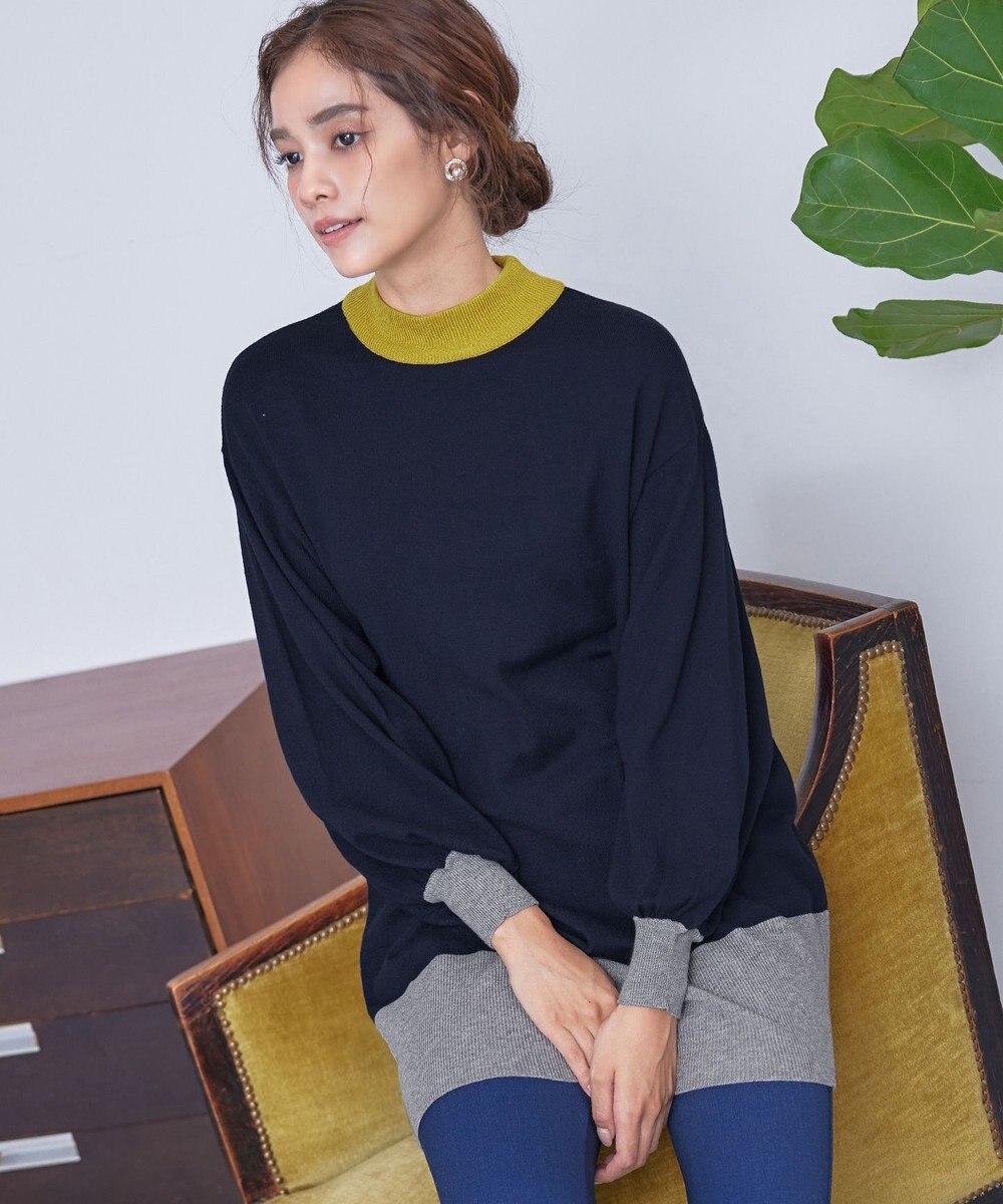 Tiaclasse L 【洗える】カラーブロッキングニットチュニック 