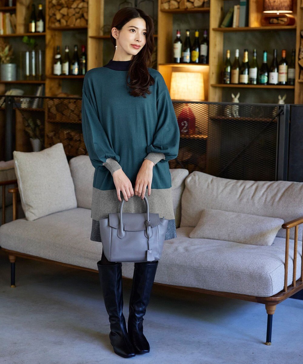 Tiaclasse L 【洗える】カラーブロッキングニットチュニック 