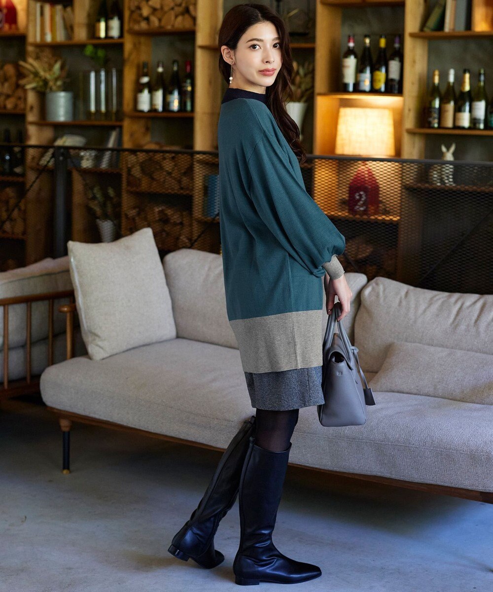 Tiaclasse L 【洗える】カラーブロッキングニットチュニック 